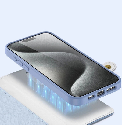 Mbështjellës telefoni Dux Ducis Lawa për iPhone 15 Pro Max, lëkurë, blu
