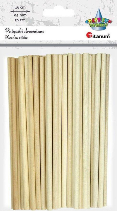 Shkopinj druri Titanum Wooden Round Sticks, 5 x 160mm, 50 copë, shumëngjyrëshe