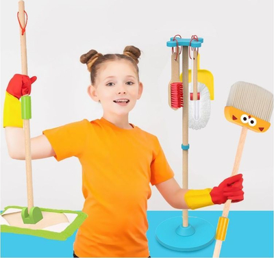 Set lodrash pastrimi Tooky Toy Cleaning Play Set, prej druri, me fshesë dhe mop, shumëngjyrësh