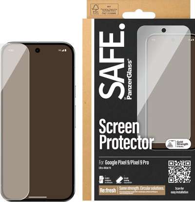 Mbrojtës ekrani PanzerGlass SAFE për Google Pixel 9 5G dhe 9 Pro 5G, xham i temperu, Ultra Wide Fit, transparent