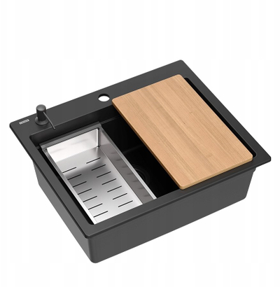 Lavaman kuzhine Quadron Kurt 110, granit, 59.5x50cm, Pure Carbon i zi