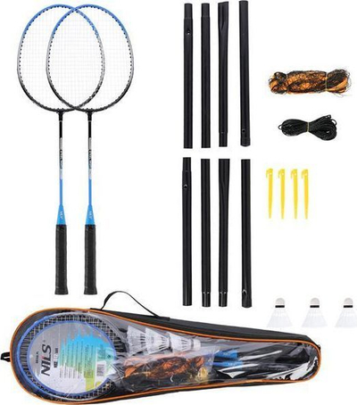 Set Badminton Nils Extreme, 2 raketa + 3 grila + rrjetë 195 x 22 cm + këllëf Nils