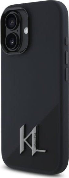 Kapak telefoni Karl Lagerfeld Silicone Shadow Metal Initial MagSafe për iPhone 16 6.1", silikoni, i zi
