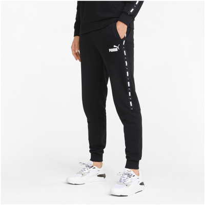 Trenerka Puma ESS Tape Sweatpant për burra, me mështjellça te fundet, e zezë