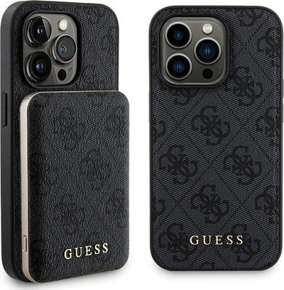 Set aksesorësh Guess GUBPM5P15L4GEMGK për iPhone 15 Pro 6.1", hardcase lëkurë eko, powerbank 5000 mAh, gold