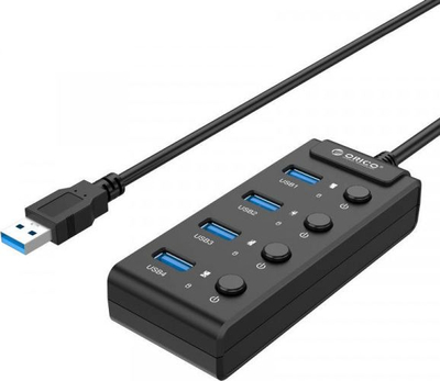 HUB USB Orico me 4 porta, USB 3.0, 5Gbps, me çelësa on/off, i zi