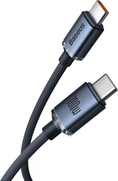 Kabllo karikimi Baseus Crystal Shine, USB C në USB C, 100W, 2m, e zezë
