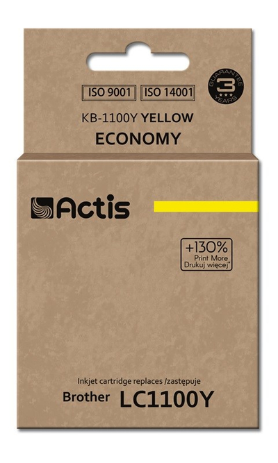 Ngjyrë për printer Actis KB-1100Y (zëvendësim për Brother LC1100Y/980Y), 19 ml, e verdhë