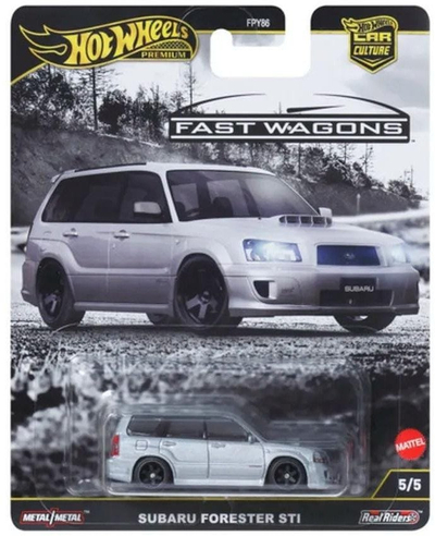 Maket makine Hot Wheels Subaru Forester STI Fast Wagons, die-cast, shkallë 1:64, argjent metalik