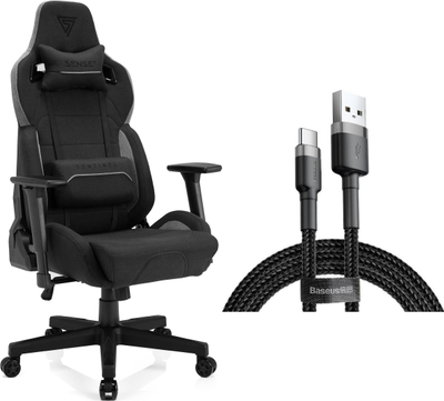 Karrige gaming SENSE7 Sentinel Fabric, krahë që rregullohen, me drita RGB, e zezë