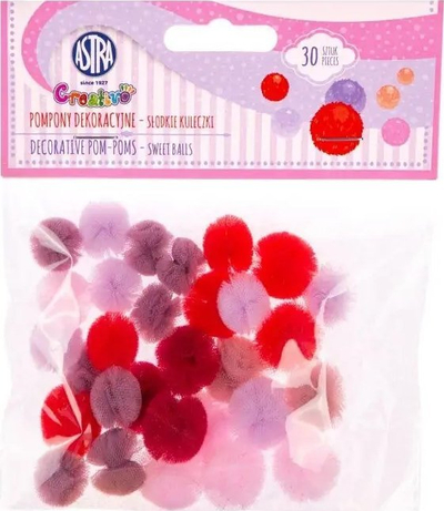 Pompom dekor Astra Sweet Balls, set me 30 copë, ngjyra t’përziera