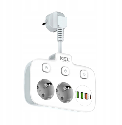 Shpërndarës energjie R-273SWS/CA, 2x Schuko me çelës, 3x USB A 1x USB C, i bardhë