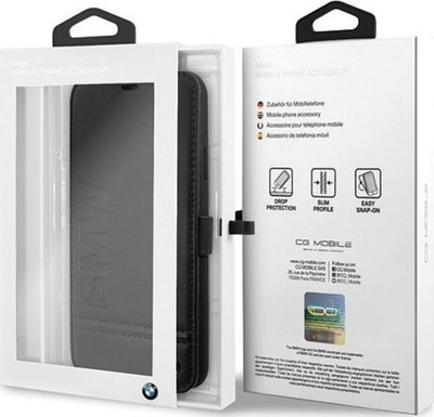 Këllëf telefoni BMW Book Case, lëkurë, për iPhone 11 Pro Max, i zi
