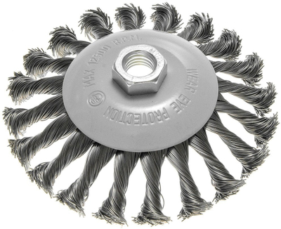 Furçë teli Graphite 125mm, tela çeliku të përdredhur, fijë M14, e argjendtë