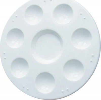 Paletë plastike rrethore për pikturë, 12 cm, 8 gropa, e bardhë