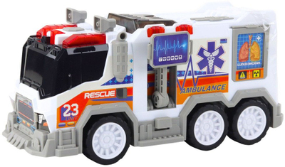 Lodër autoambulancë City Ambulance, me drita dhe zëra, me mekanizëm me shtytje, bardh e kuqe