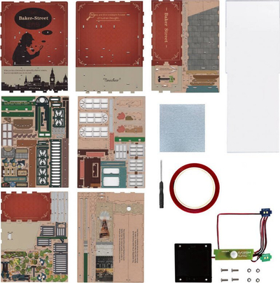 Set modeli librash Tonecheer Baker Street, puzzle 3D druri me dritë LED, shumëngjyrësh