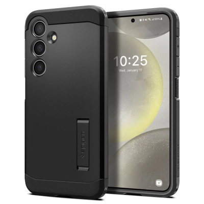 Kapak telefoni Spigen Tough Armor për Samsung Galaxy S24, me këmbë mbajtëse, shkon me karikim wireless, i zi