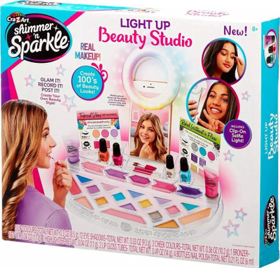 Set lojërash grimi CRA Z ART Shimmer and Sparkle Light Up Beauty Studio, me drita, me unazë selfie, shumëngjyrësh