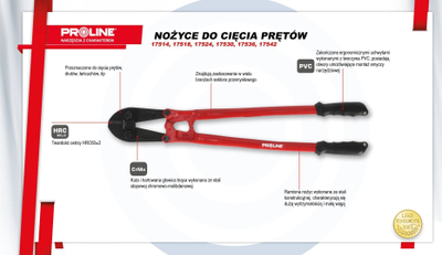 Gërshërë prerëse bulonash Proline 900mm, pret deri 16mm, çelik CrMo