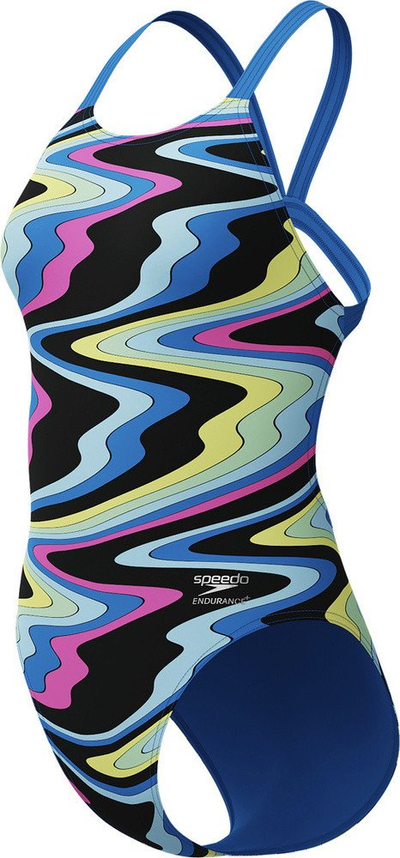 Rrobë banje grash Speedo Club Training Printed Leaderback, rezistente ndaj klorit, për stërvitje, e zezë blu
