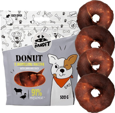 Shujtë për qen Mr. Bandit Donut Mish Qengji me Rosë, 91% mish, 500 g