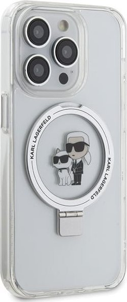 Капак за телефон Karl Lagerfeld Ring Stand MagSafe за iPhone 15 Pro Max, пластика и TPU, бел