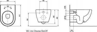 WC шолја ѕидна Ravak Chrome X01516, оддалечена од ѕид, бела