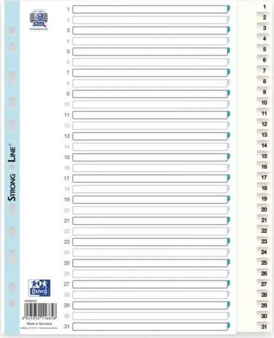 Indeks dosjeje Elba Strong-Line A4+, 1-31, PP, i bardhë