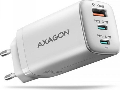 Karikues muri Axagon ACU-DPQ65W, GaN 65W, 3 porta USB PD QC, i bardhë