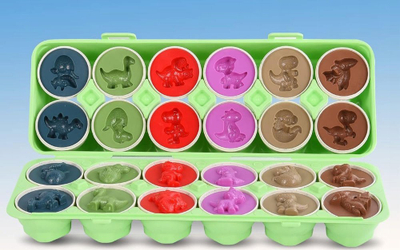 Set lodër edukative Yokomisiad Eggs Match Shape Dinosaurs, puzzle vezë dinosaurësh, 12 copë, shumëngjyrësh