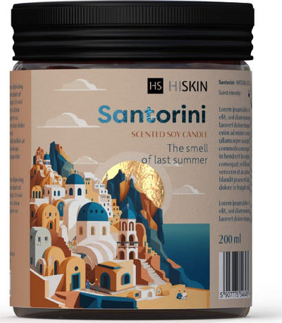 Qiri me dyllë soje Hiskin Bon Voyage Santorini, 200 ml, erë jasemini dhe molle