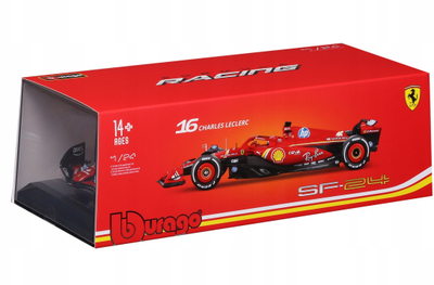 Maket makine garuese Bburago Ferrari SF-24 Leclerc 1:24, me helmetë, i kuq