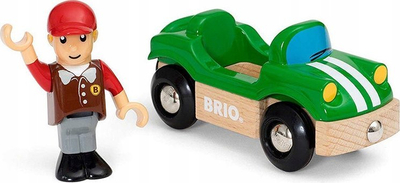 Lodër makinë sportive BRIO World 33937, me figurë shoferi, druri, e gjelbër