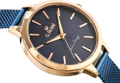 Orë dore G.Rossi Classic Fashion, mekanizëm kuarc, rosegold me blu të errët