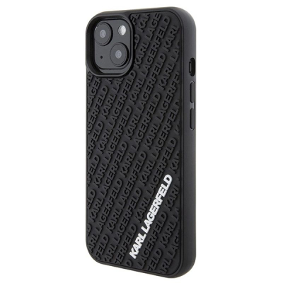 Futrollë Karl Lagerfeld 3D Rubber Multi Logo për iPhone 15 6.1", silikon TPU, e zezë