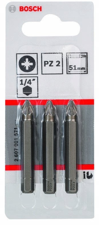 Bit kaçavide Bosch Extra Hard PZ2, 50mm, set 3 copë