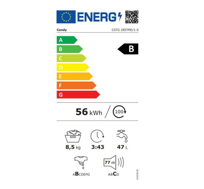 Lavatrice vertikale Candy CSTG 285TME/1 S, 8.5kg, 1200 RPM, motor inverter, klasa B, e bardhë