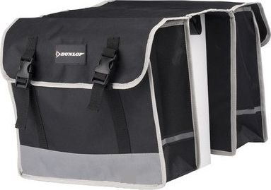 Çantë dyshe biçiklete Dunlop Double Bicycle Bag, poliester, me rripa pasqyrues, e zezë