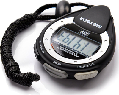 Kronometër digjital Meteor Stopwatch, mat 1/100 sekonde, i papërshkueshëm nga uji, ngjyrë e zezë