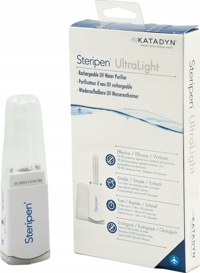 Sterilizues uji Katadyn Steripen Ultralight, UV, me bateri të rikarikueshme, i bardhë