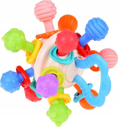 Lodër për dhëmbëzime Huanger Baby Rattle, top i rrumbullakët, me lloj-lloj teksturash, shumëngjyrësh