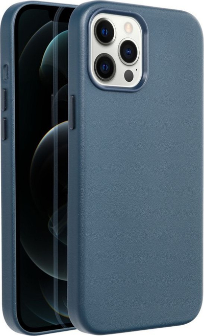 Mbrojtëse telefoni Silicone Leather Mag, për iPhone 12 Pro Max, MagSafe, blu