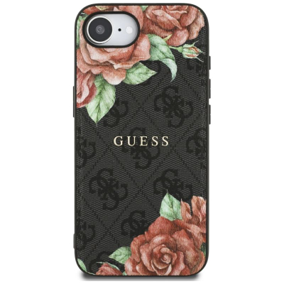 Футрола за телефон Guess 4G Flowers Print, MagSafe, за iPhone 16E 6.1", црна
