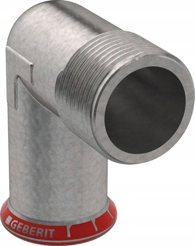 Bërryl kalues Geberit Mapress C-Steel 90°, d15, filetë e jashtme 1/2", i argjendtë