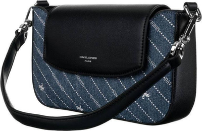 Çantë crossbody David Jones CH21051, xhins, me rrip që shtyhet, blu me të zezë