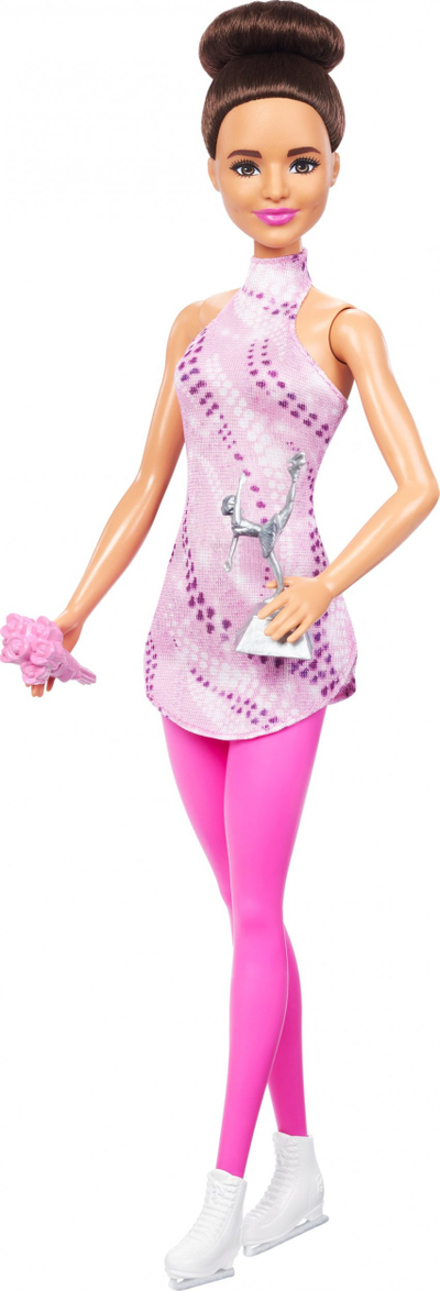 Kukull Barbie Mattel Career Figure Skater HRG37, me trofe dhe buqetë, rozë