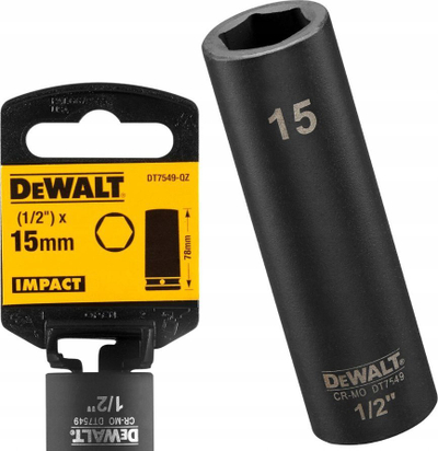 Çelës goditës i thellë DeWalt DT7549, 15mm, 1/2", 78mm, i zi