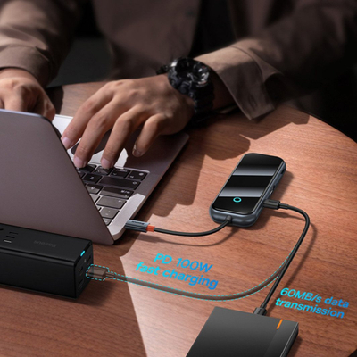 HUB USB Baseus Metal Gleam, USB C në 4x USB 3.0, 5Gbps, gri e errët