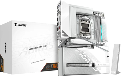 Motherboard GIGABYTE X870 AORUS STEALTH ICE, AMD Ryzen 9000, DDR5, PCIe 5.0, e bardhë